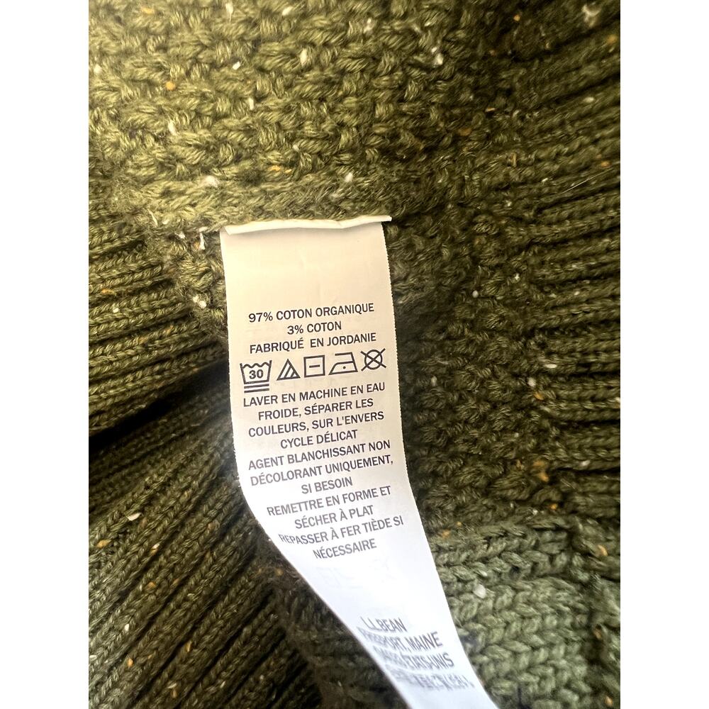 LL Bean Green Speckled Cable Knit Sweater Size Large Mens Organic Cotton - Picture 5 of 5